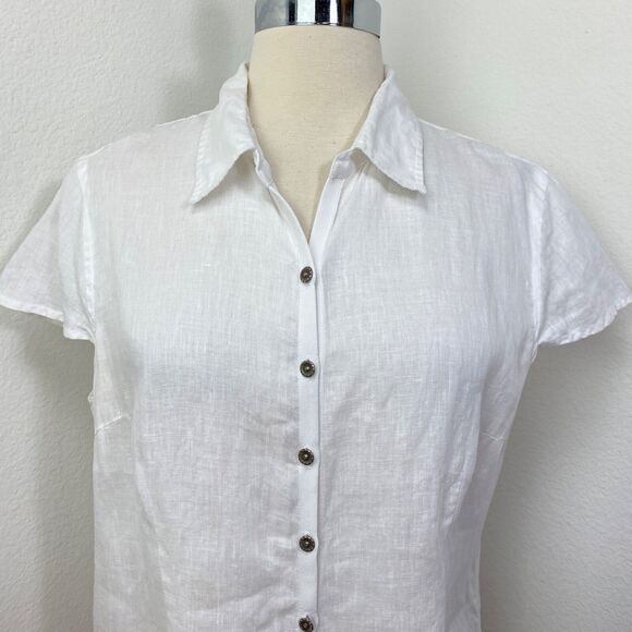 Alexander Bartlett White Linen Blouse XL Short Sleeves Button Front Summer - Picture 2 of 11